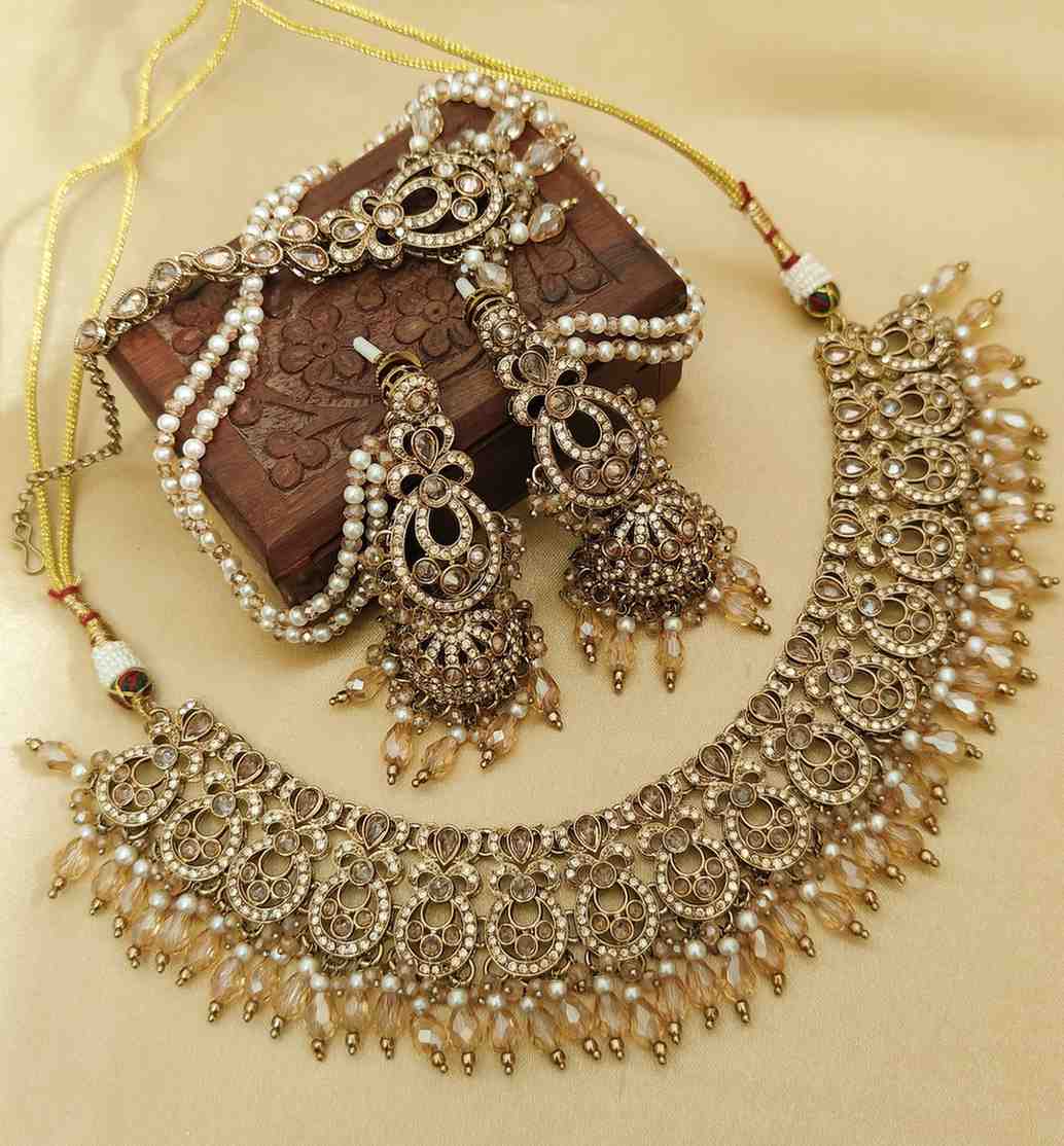 Beautiful Premium Quality Reverse Ad Stone Work Pakistani Necklace With Bahubali Jhumkie And Tika…